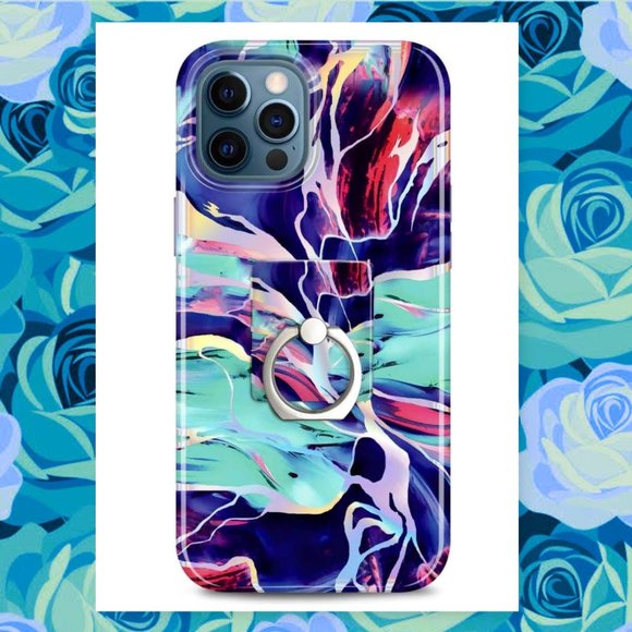 IPhone 8 Plus Holographic Purple Marble Case with Matching Phone Ring Holder - Picture 2 of 12